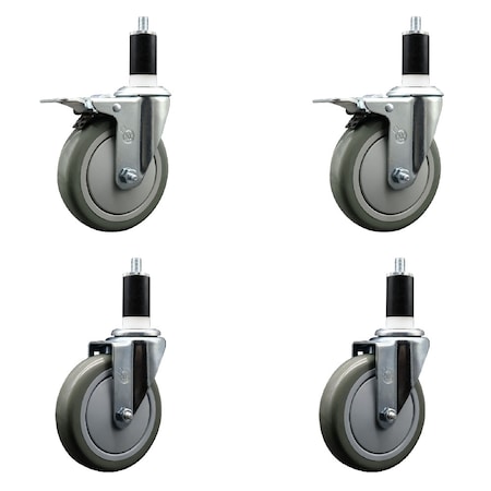Service Caster 5'' SS Gray Poly Swivel 1-3/8'' Expanding Stem Caster Set 2 Total Lock Brakes, 4PK SCC-SSEXTTL20S514-PPUB-2-S-2-138